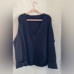 Free People la Brea sweater chunky knit black vneck ribbed black